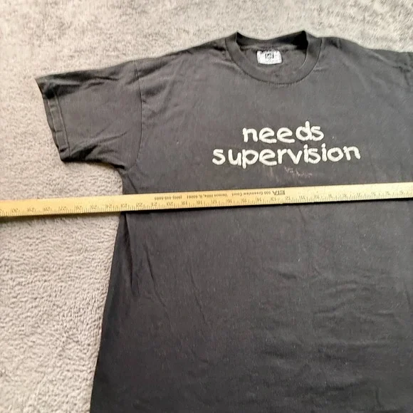 Lee Total Cotton Needs Supervision Vintage Tee Mens XL Black Graphic T-Shirt - Picture 3 of 5